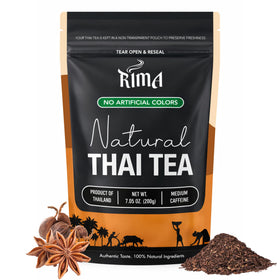 RIMA Authentic Thai Tea Mix packaging highlights natural ingredients for a classic Thai tea.
