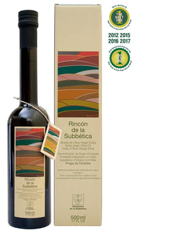 Rincon de la Subbetica olive oil with tomatoes and herbs, adds vibrant aroma.