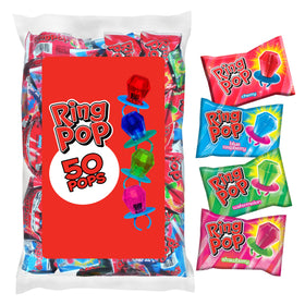 Ring Pop bulk 50-pack with five fruity flavors for parties.