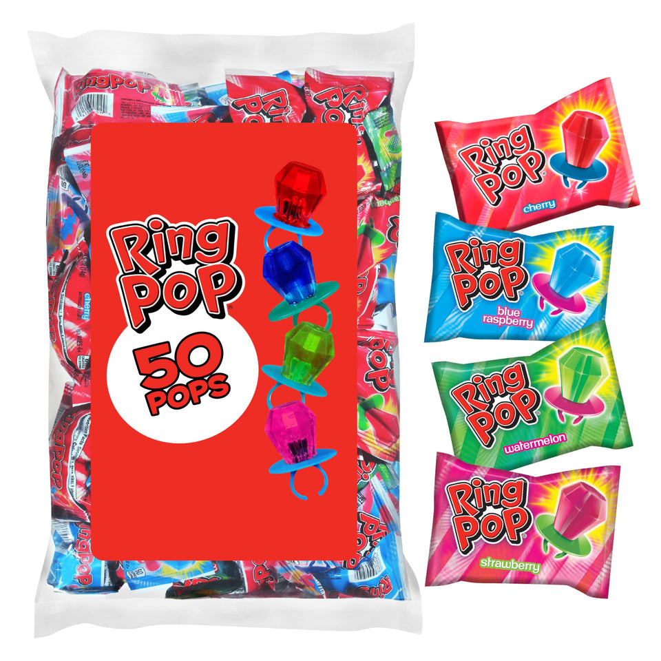 Ring Pop bulk 50-pack with five fruity flavors for parties.