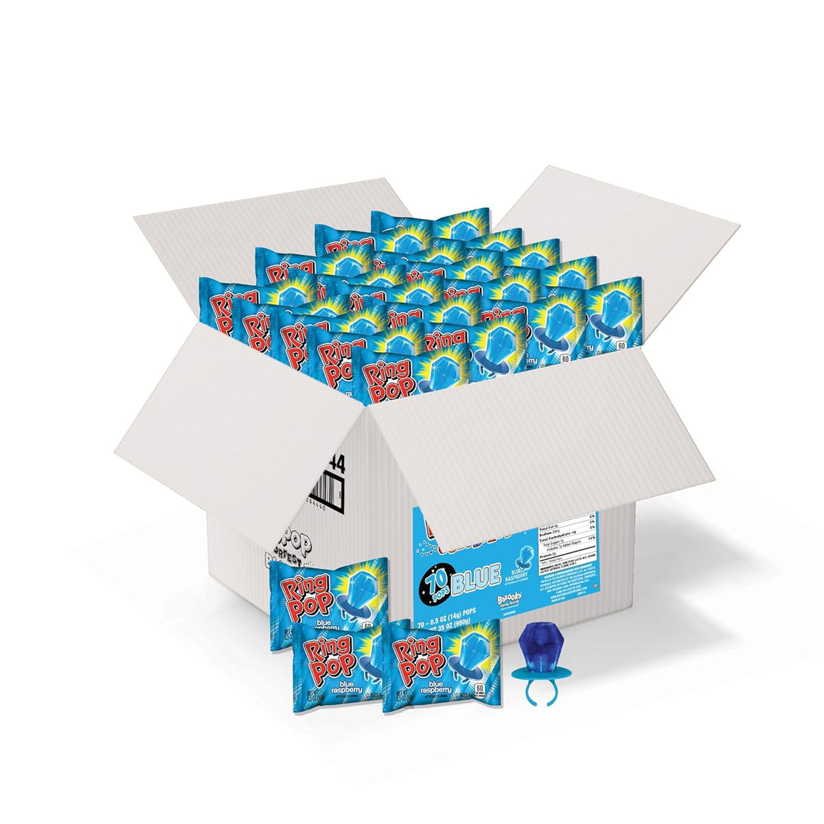 Ring Pop Colorfest Blue Raspberry gem and ring lollipop for blue-themed party favors.