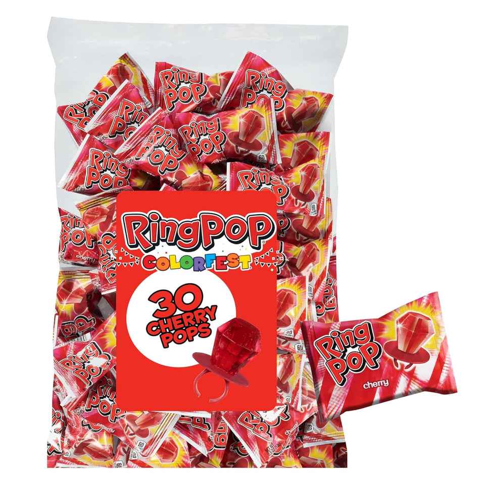 Ring Pop Colorfest Red Cherry gem candy with a wearable ring, perfect for party fun.