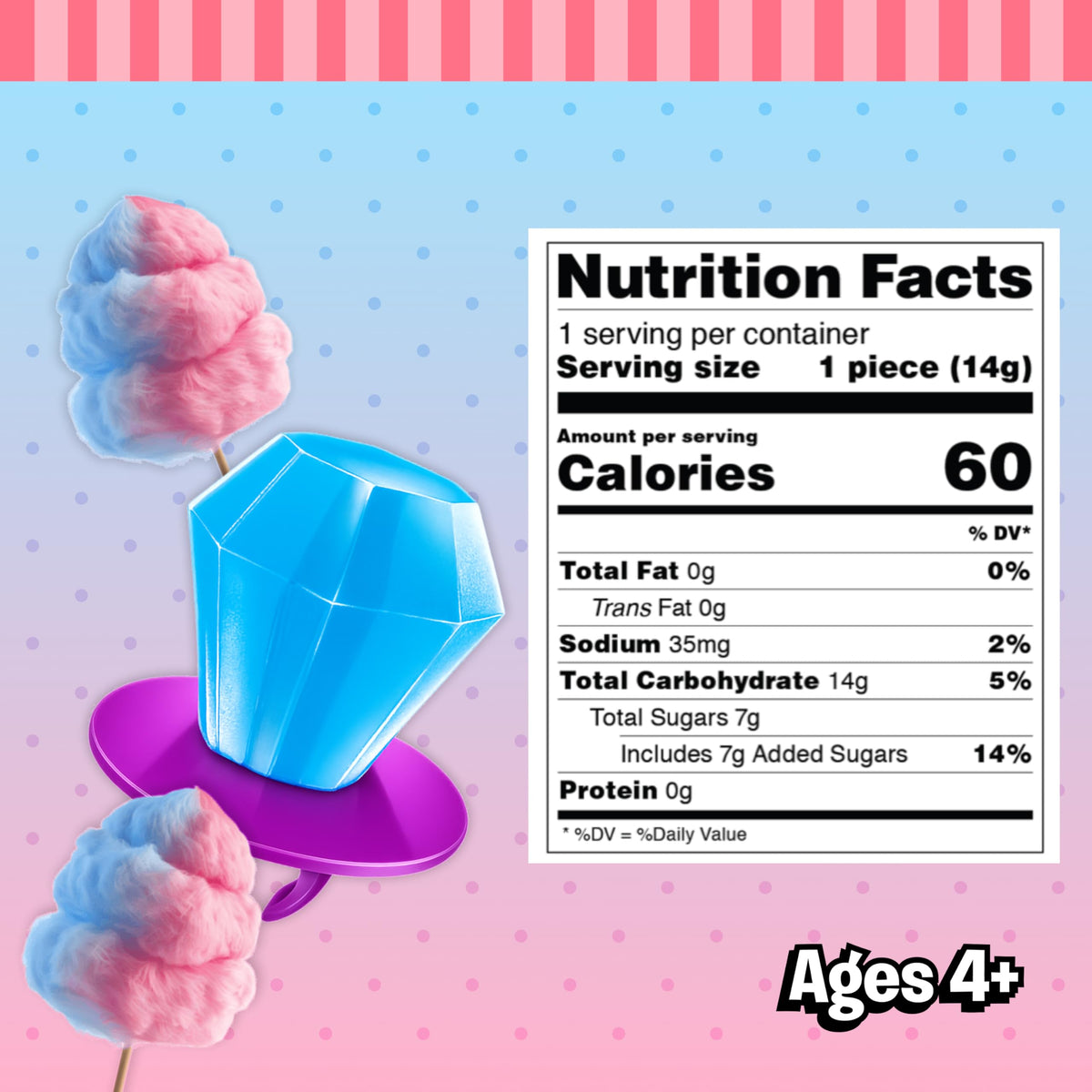 Ring Pop Cotton Candy Lollipop bulk pack provides 30 individually wrapped lollipops for sharing.