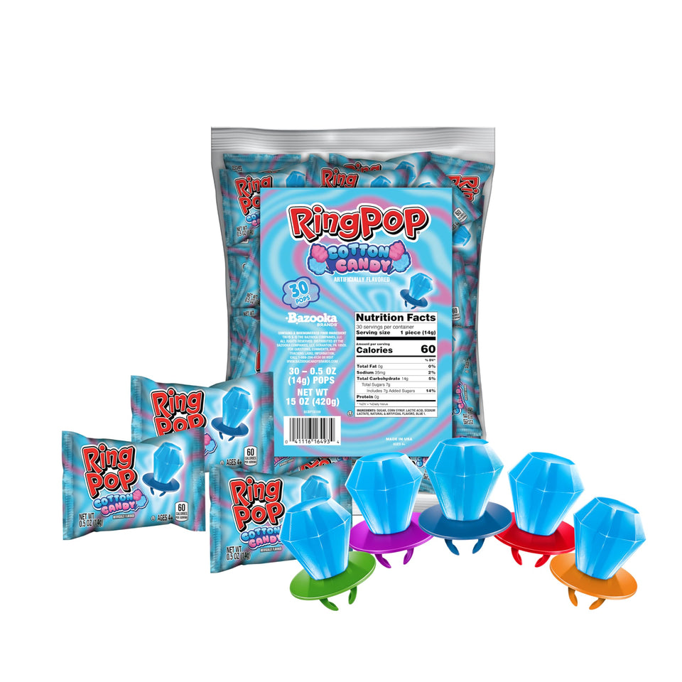 Ring Pop Cotton Candy Lollipop gem wearable ring for party favors and birthday treats.