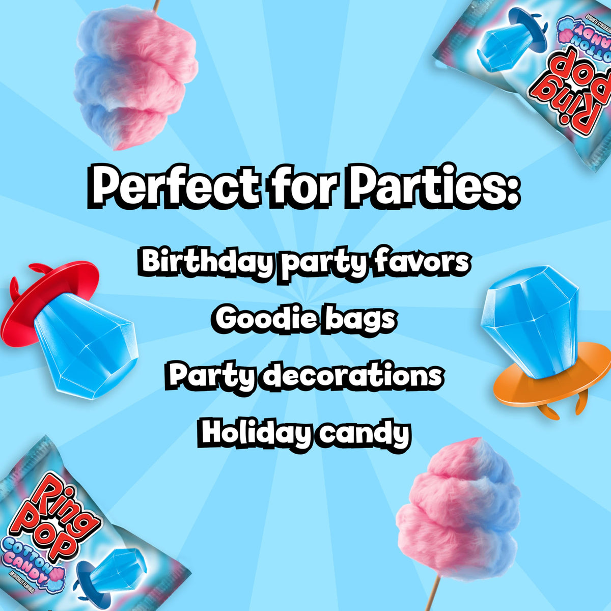 Ring Pop Cotton Candy Lollipop shelf-stable candy ideal for pantry snacks and celebrations.
