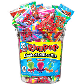 Ring Pop hard candy pops front view shows colorful flavors for portable snacking
