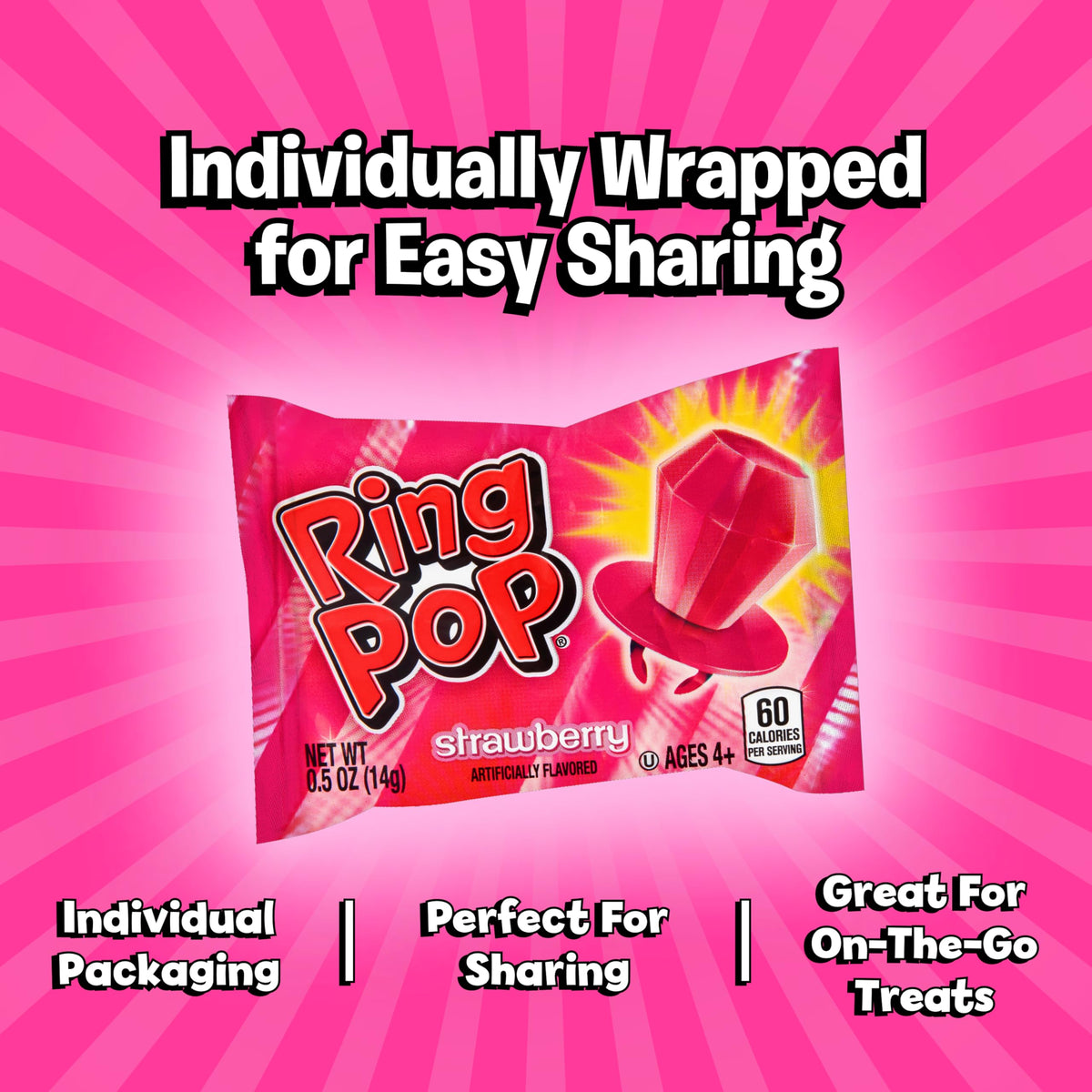 Ring Pop pink party favors for kids' celebrations.