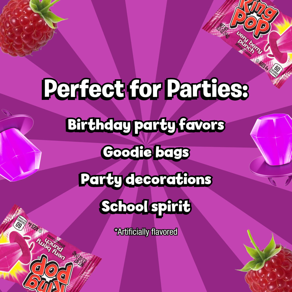 Ring Pop Purple lollipops stay shelf-stable for convenient snacking.