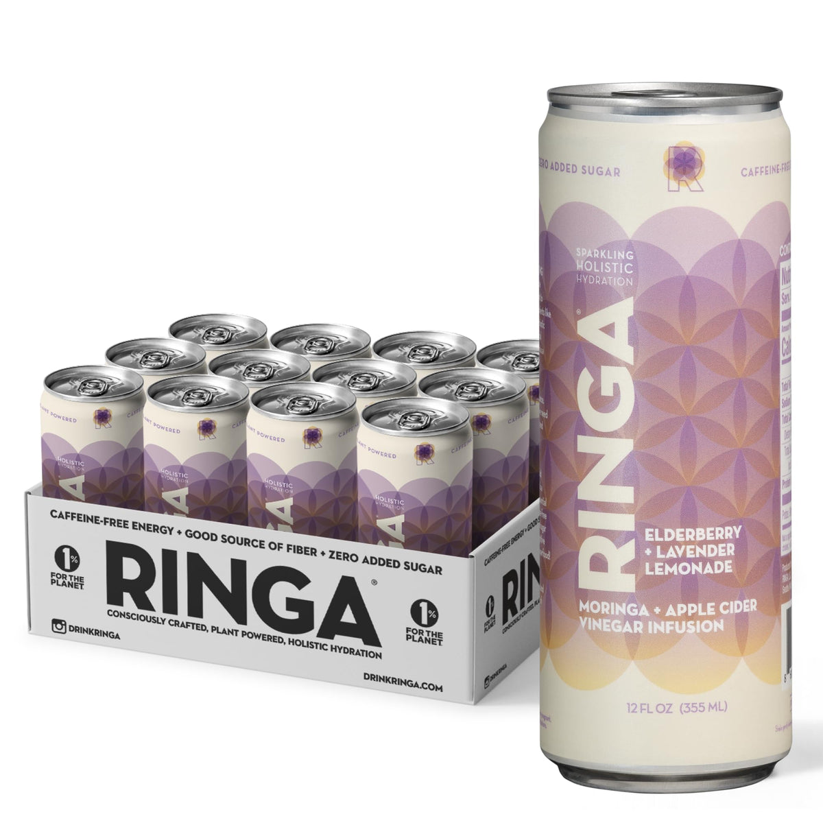 RINGA Elderberry Lavender Lemonade can for a refreshing, sugar-free hydration on the go.