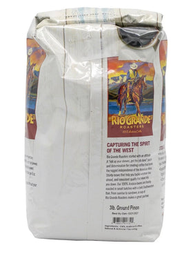 Rio Grande Roasters Pinon coffee beans close-up, showing nutty notes and smooth medium roast flavor.