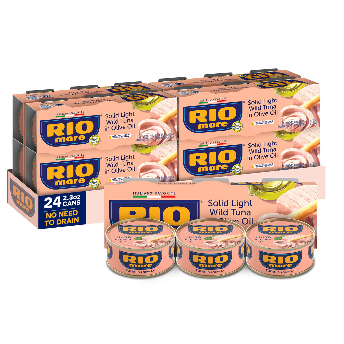 Rio Mare Premium Yellowfin Tuna in Olive Oil can close-up, highlighting rich flavor.