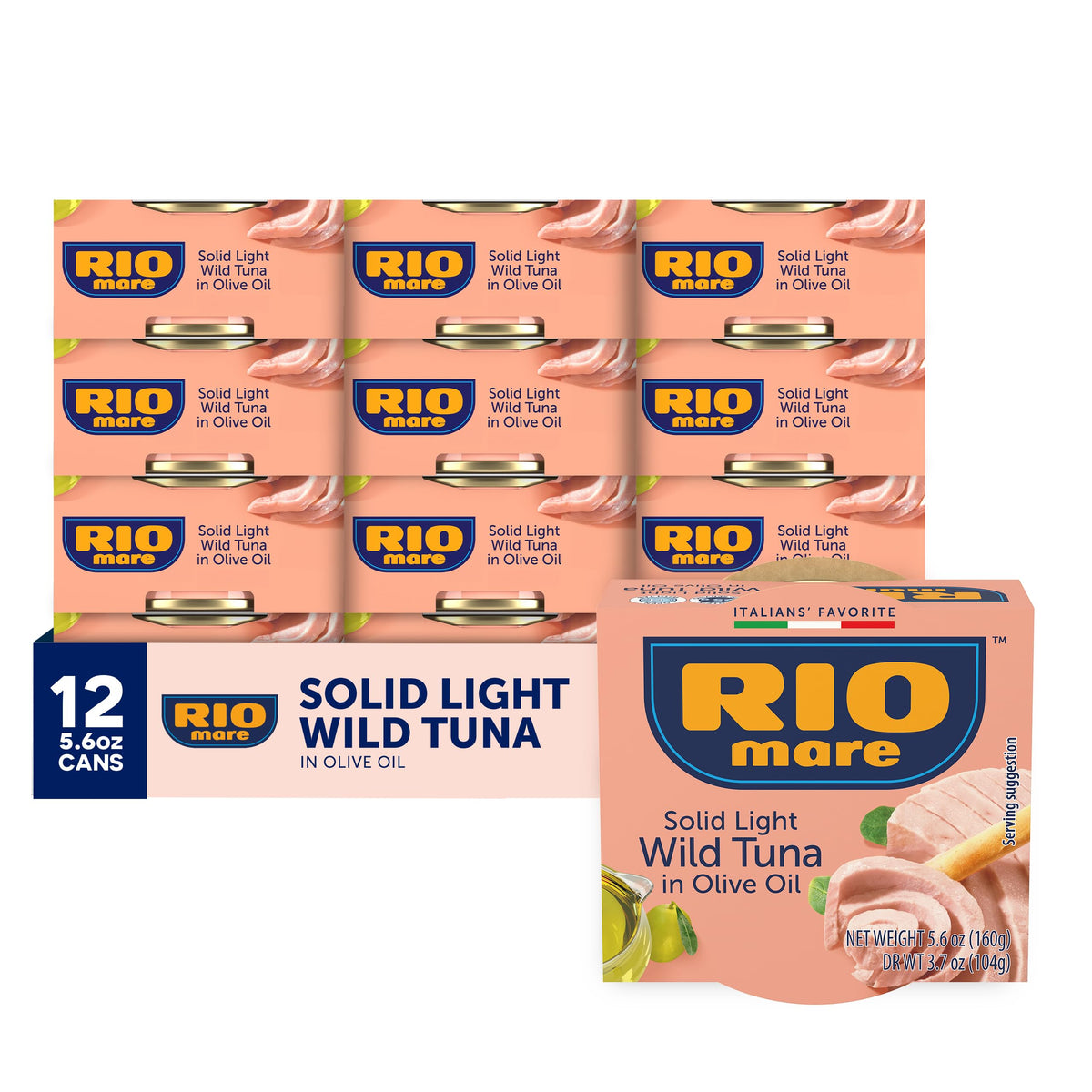 Rio Mare five-point-six-ounce tuna can in olive oil for premium flavor and protein.