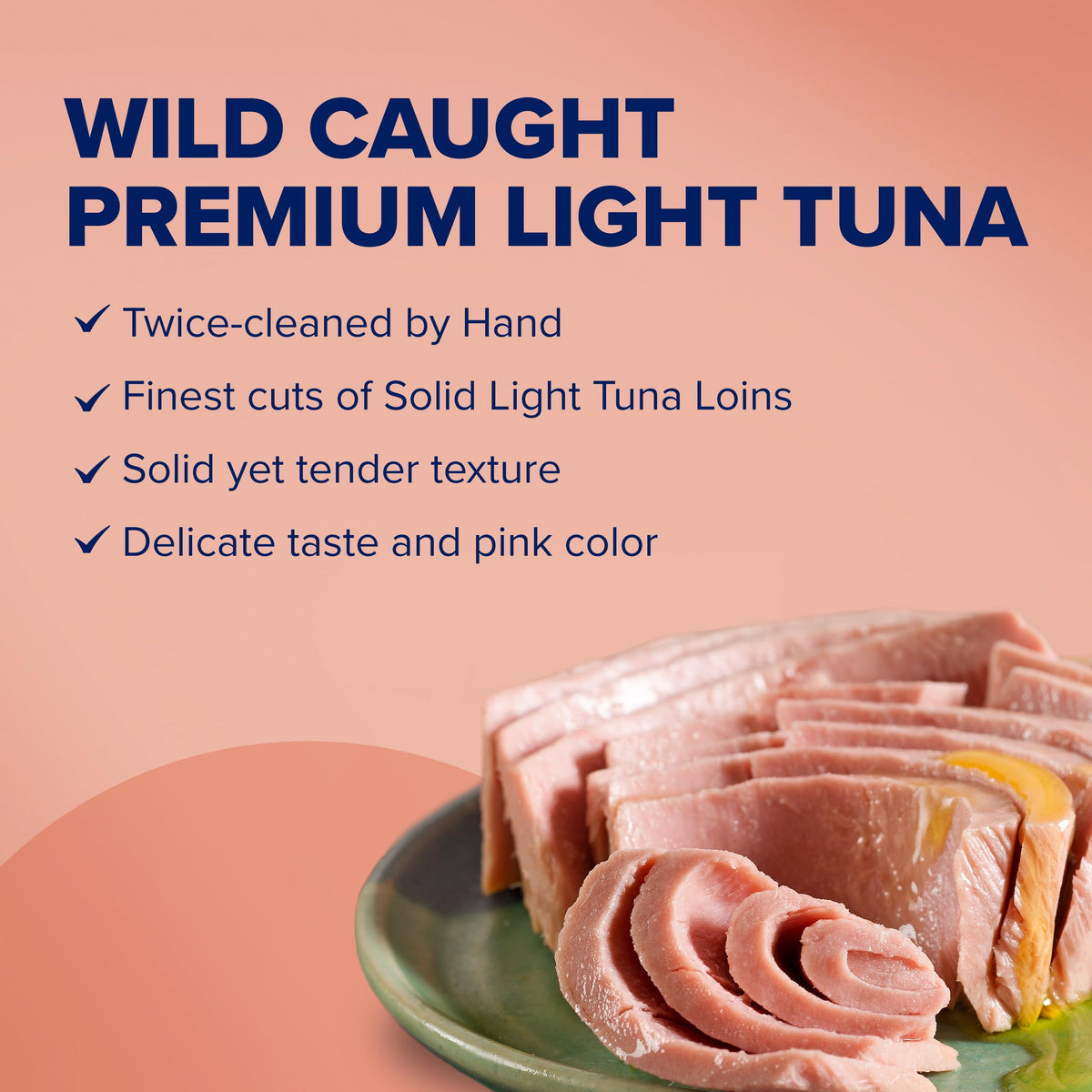 Rio Mare tuna loins closeup showing firm yet tender texture.