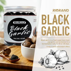 RioRand Black Garlic label close-up emphasizing the 90-day aging for depth