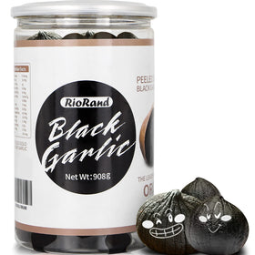 RioRand black garlic jar front view, 908g size, ready-to-eat convenience.