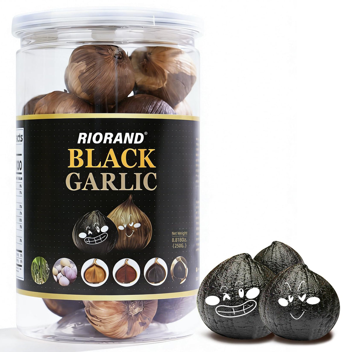 RioRand Black Garlic whole with 90-day fermentation for ready-to-eat enjoyment.