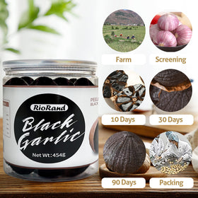 RioRand black garlic whole peeled bulbs close-up, smooth texture for easy use