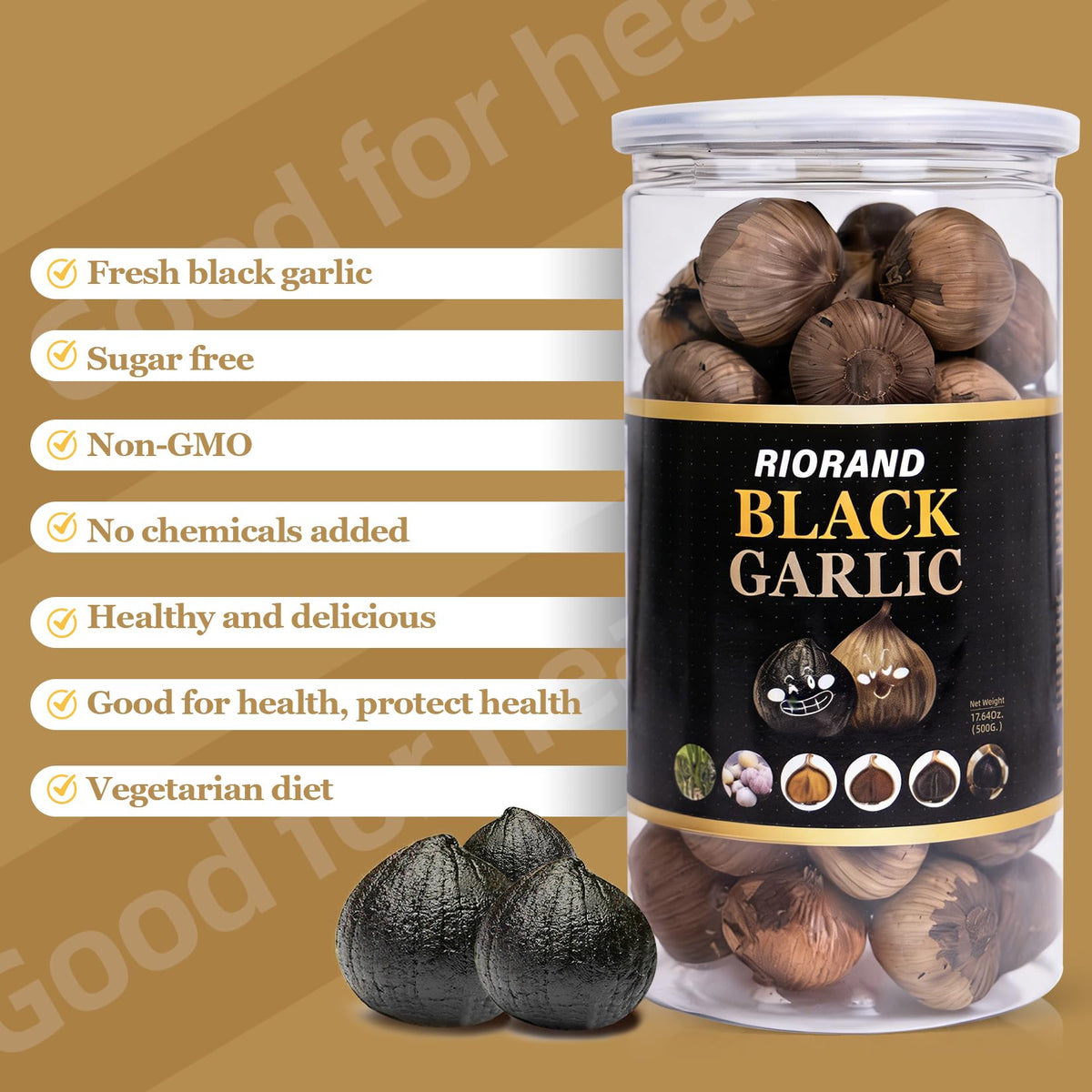 Naturally rich in polyphenols and antioxidants from RioRand black garlic.