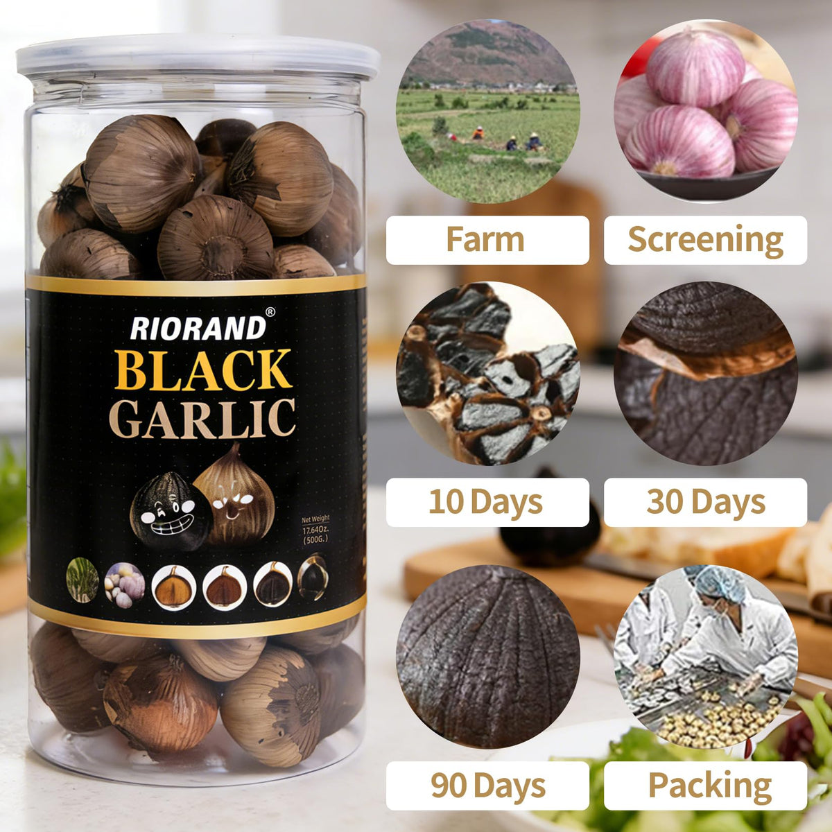 RioRand Ready-to-Eat Black Garlic slices offer a convenient snack.