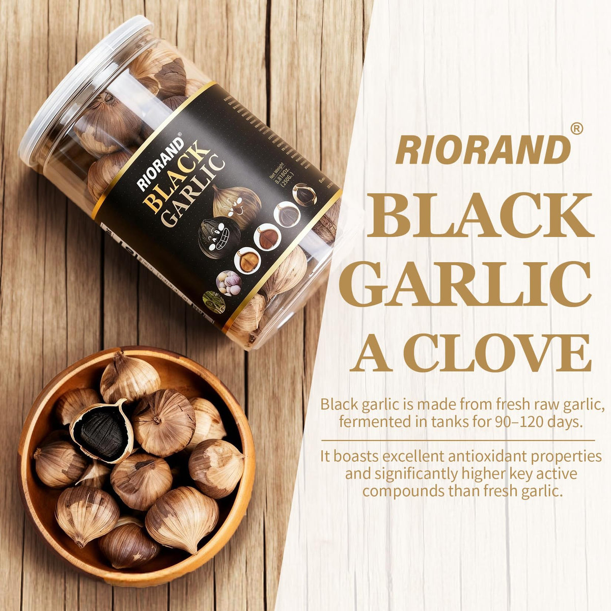 RioRand Soft, chewy black garlic cloves with a sweet aroma.