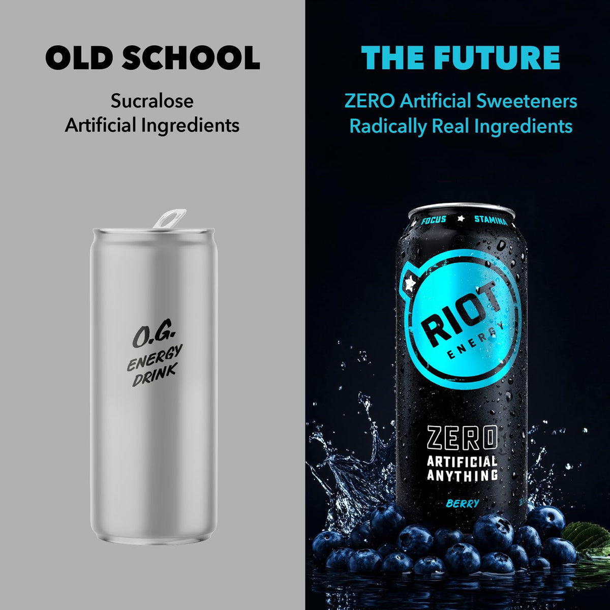 RIOT Energy Berry glass with ice showcases refreshing serving suggestion