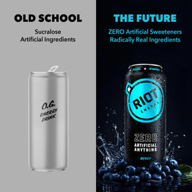 RIOT Energy Berry glass with ice showcases refreshing serving suggestion