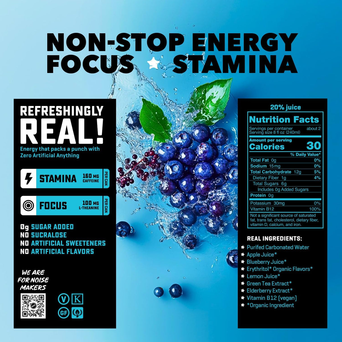 RIOT Energy Berry label highlights natural flavor and clean ingredients