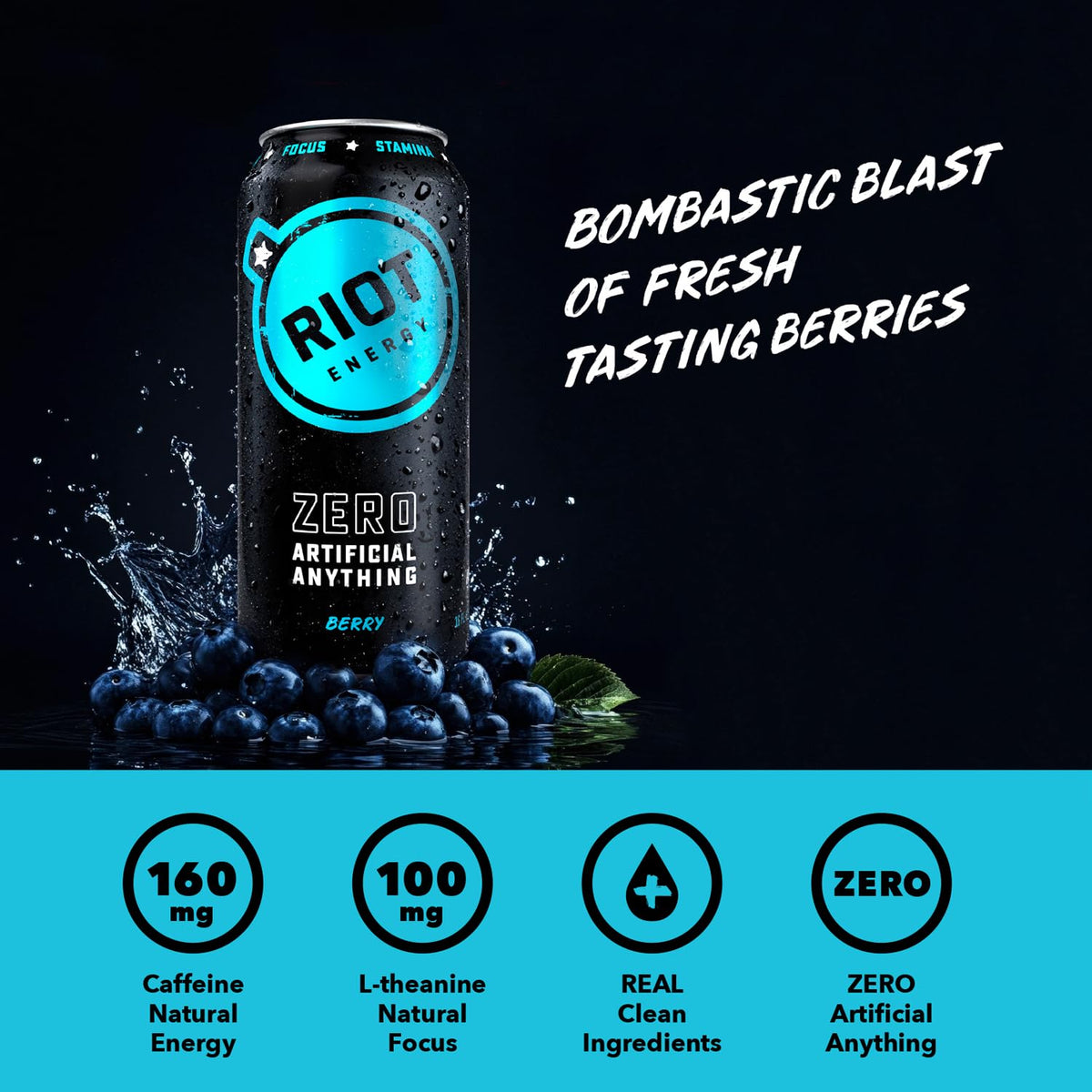 RIOT Energy Berry 12-pack on a clean surface for convenient bulk use