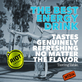 RIOT Energy Berry enjoyed during a workout or focused study