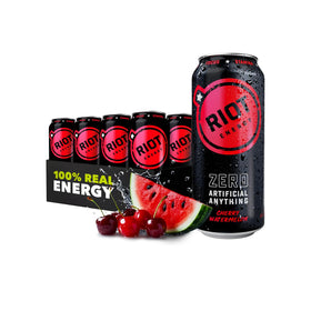RIOT Energy Cherry Watermelon bottle for clean, steady focus and stamina