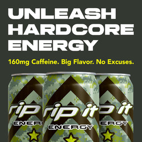 Rip It Tribute 160 mg caffeine can energize workouts and study sessions.