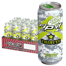 Rip-It Tribute Zero Sugar mandarin lime 16oz can pack boosts focus without crash.