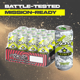 Rip-It Tribute Zero Sugar mandarin lime morning workout companion for sustained alertness.
