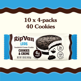 Rip Van Leos single cookie with nutrition highlights, a low sugar option.