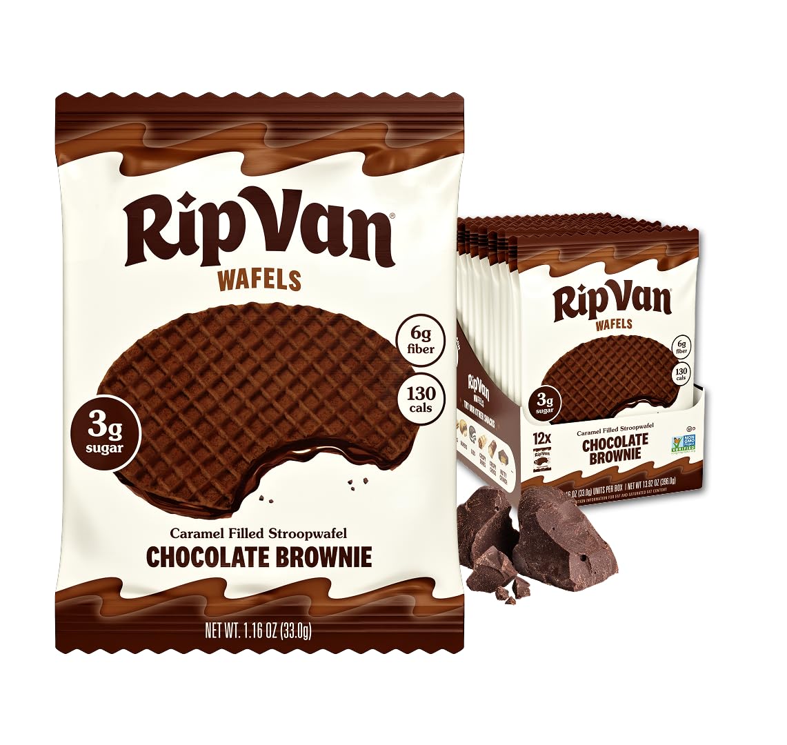Rip Van Wafels Chocolate Brownie Stroopwafels pack of 12, convenient office snack