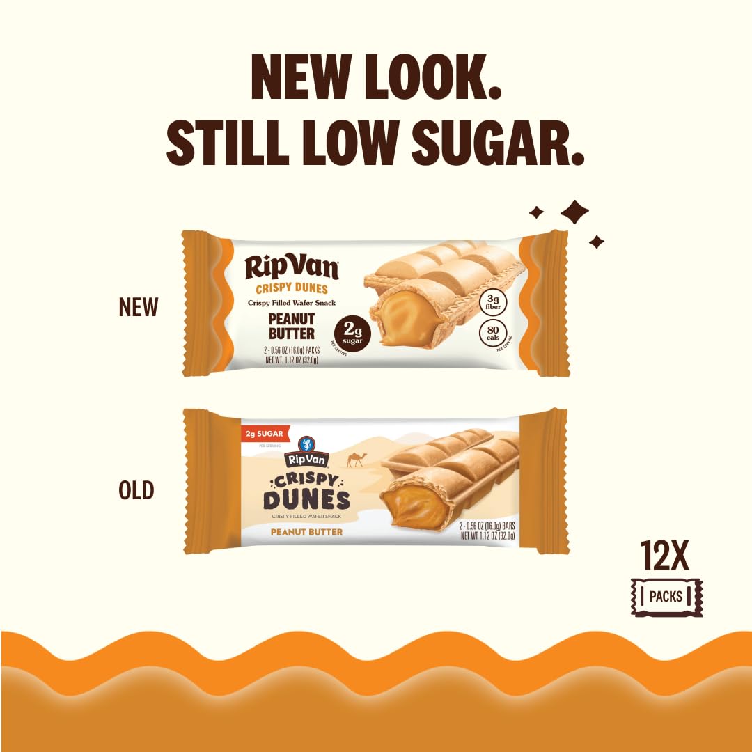 Rip Van Wafels Crispy Dunes cross-section shows creamy peanut butter filling