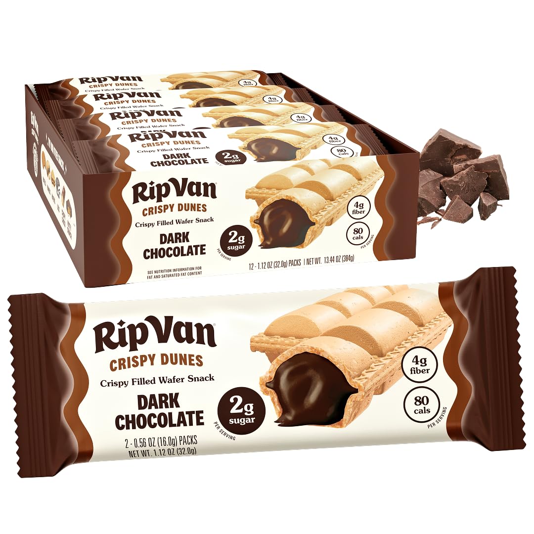Rip Van Wafels Crispy Dunes wafer-shell for a crunchy on-the-go snack.