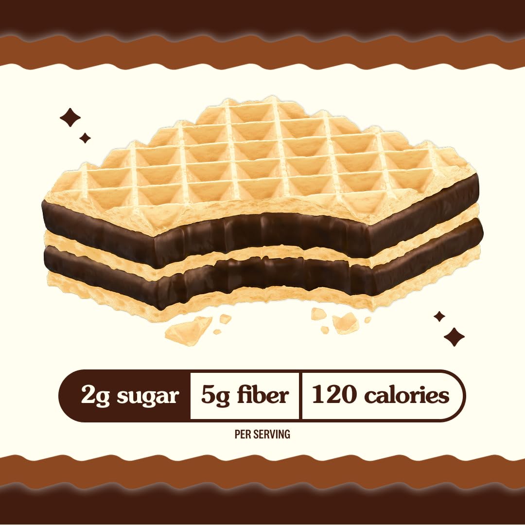 Rip Van Wafels dark chocolate wafer nutrition facts highlight low sugar and keto-friendly profile.