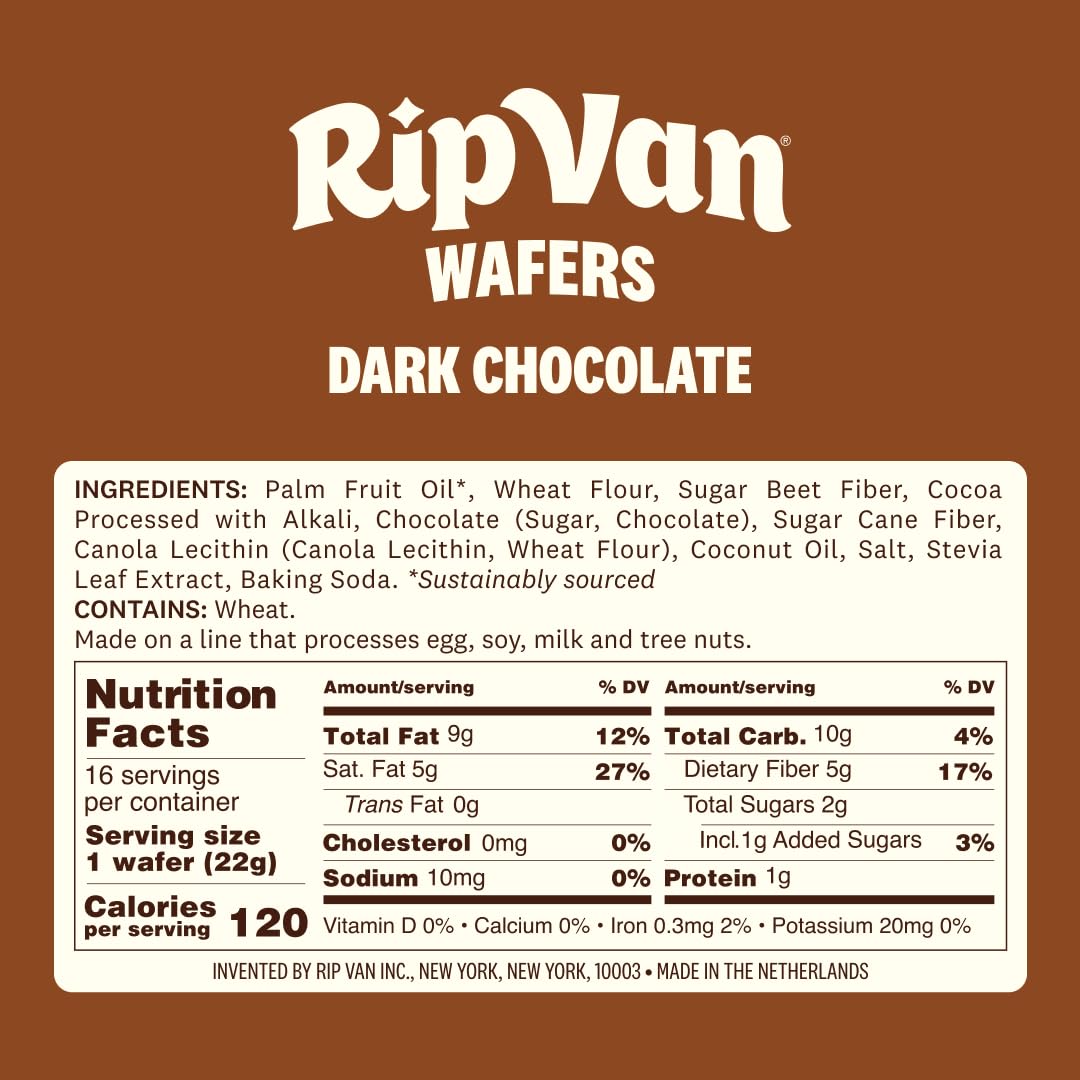 Rip Van Wafels dark chocolate wafer on a desk lunchbox showcasing portability.