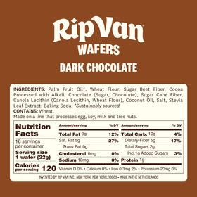 Rip Van Wafels dark chocolate wafer on a desk lunchbox showcasing portability.
