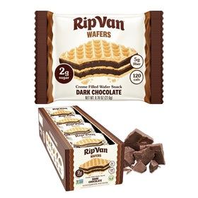 Rip Van Wafels dark chocolate wafer pack front for a convenient on-the-go healthy snack.