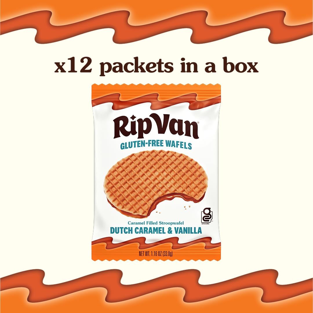 Cross-section of a Rip Van Wafels gluten-free stroopwafel with caramel filling