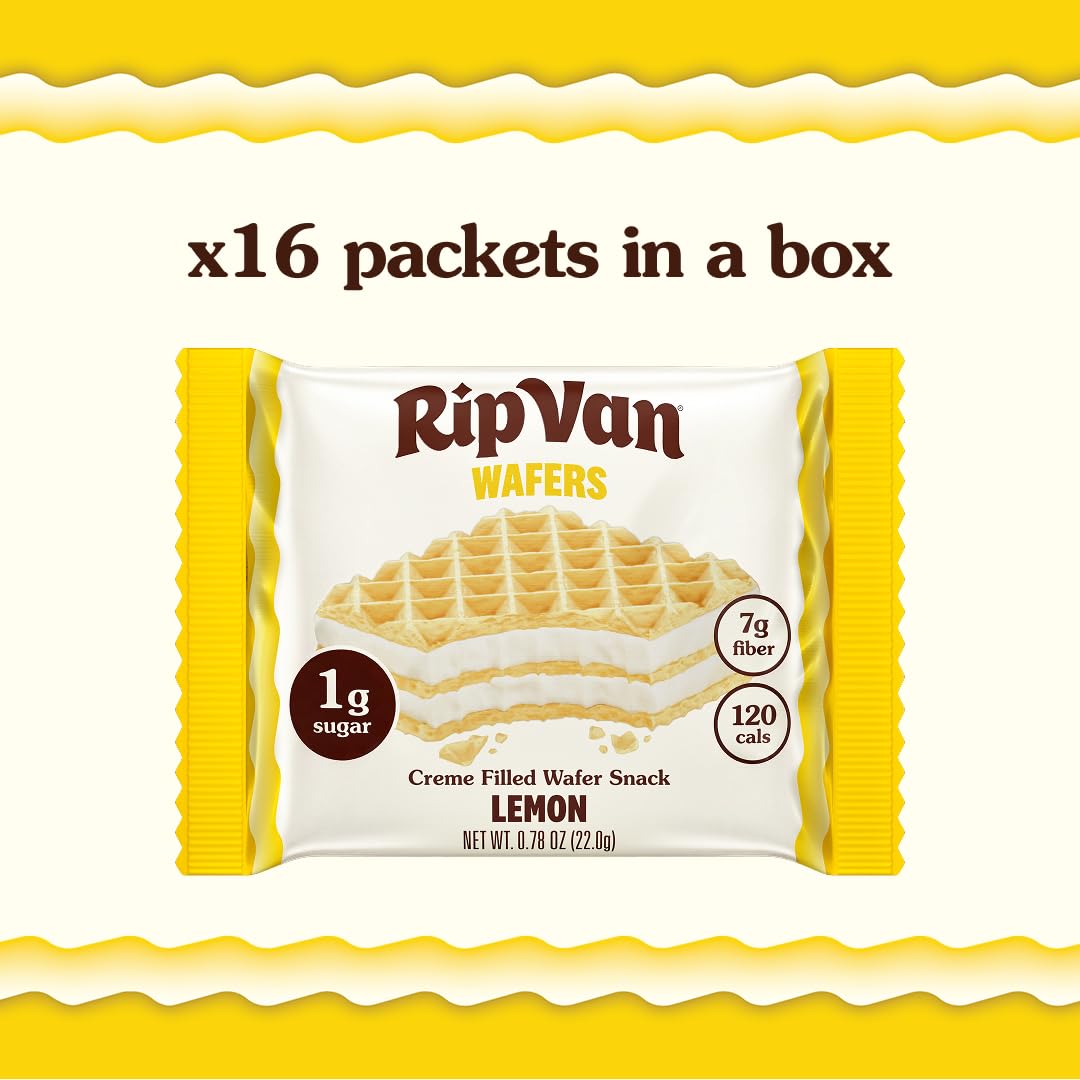 Rip Van Wafels Lemon Cookies unwrapped, tangy lemon flavor ready to enjoy.