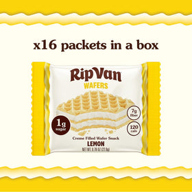 Rip Van Wafels Lemon Cookies unwrapped, tangy lemon flavor ready to enjoy.