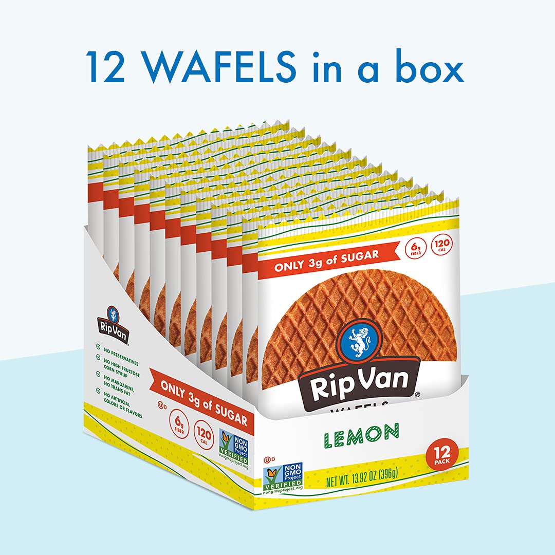 Rip Van Wafels Lemon Stroopwafels individually wrapped for fresh, portable office snacks.