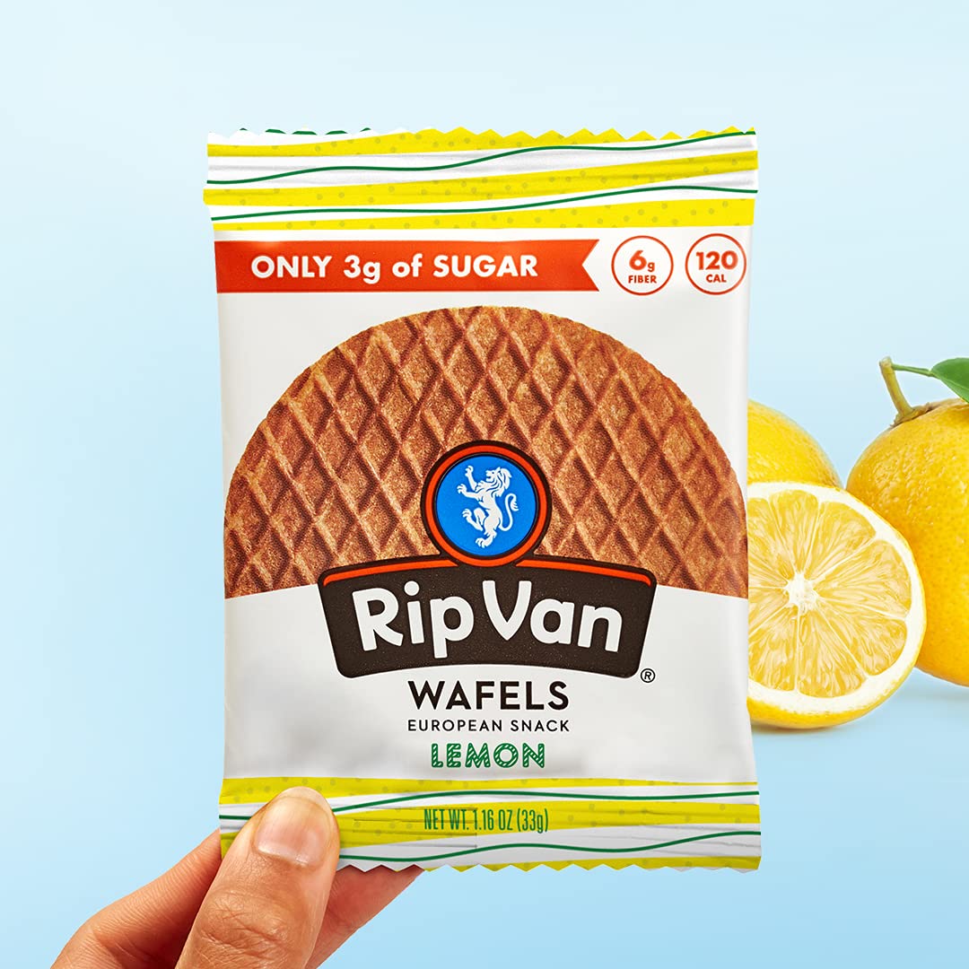 Rip Van Wafels Lemon Stroopwafels on an office desk ready for a snack break.