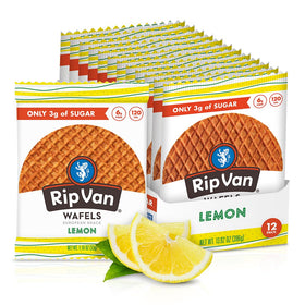 Rip Van Wafels Lemon Stroopwafels packaging for easy, on-the-go snacking at work.