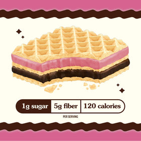 Rip Van Wafels raspberries visible in wafer, ideal for a morning bite