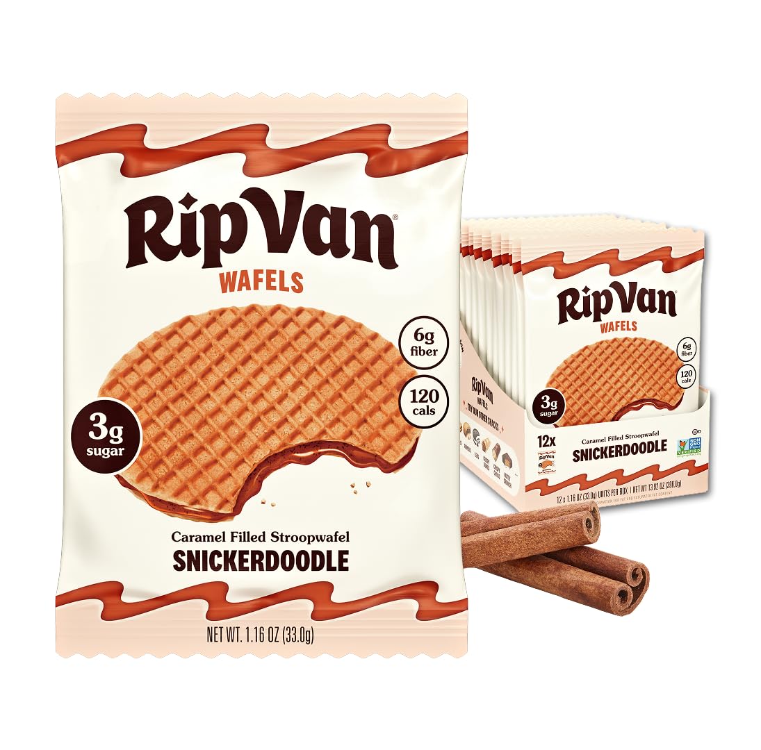 Rip Van Wafels Snickerdoodle Stroopwafel pack for office snacking.