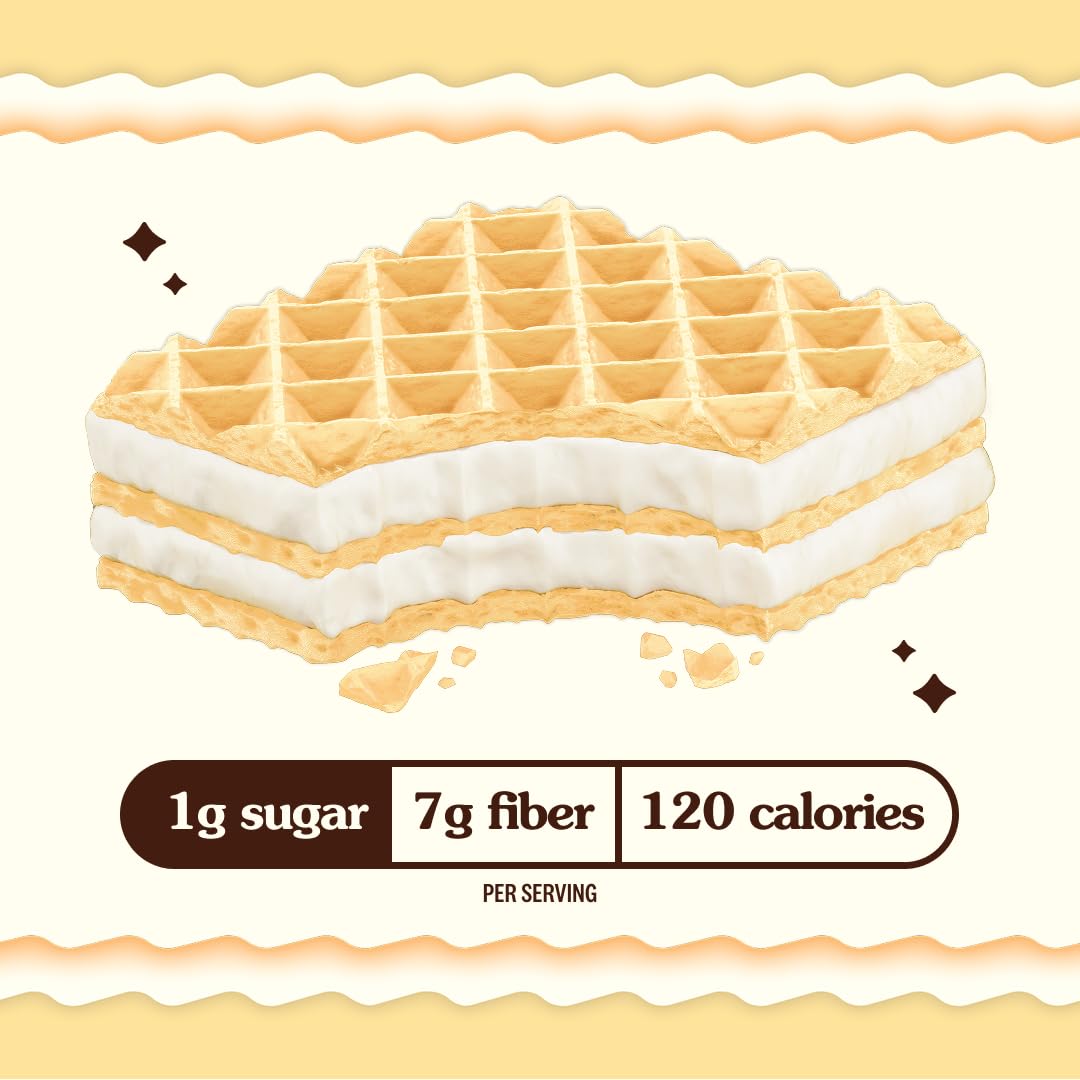Rip Van Wafels vanilla keto wafer closeup shows natural ingredients and vanilla flavor